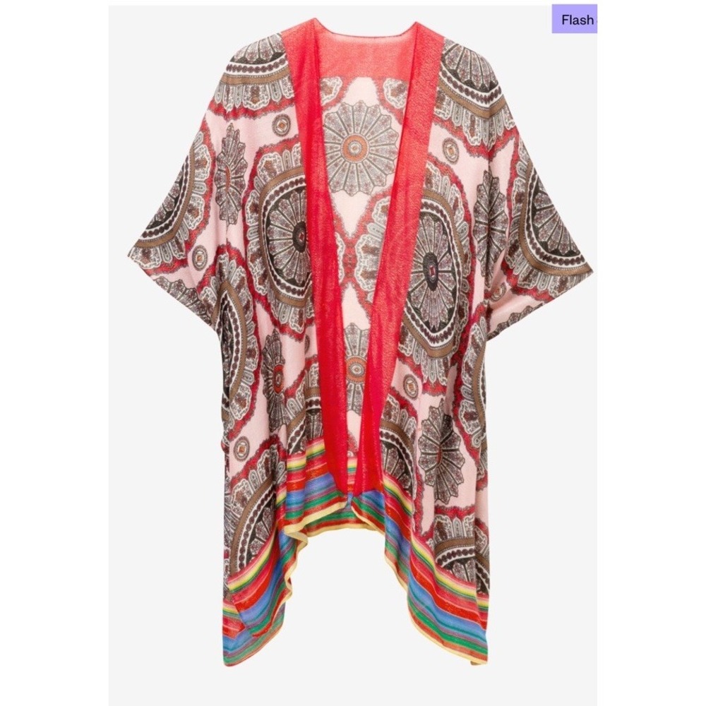 Desigual Kaftan Mandalas Rainbow Metallic Threads Pride Poncho Kimono One Size